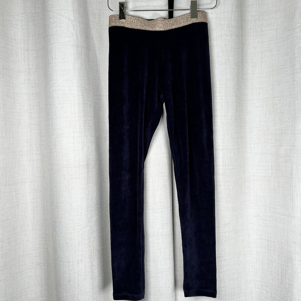 Mini Boden Navy Blue Velour Velvet Leggings Gold Glitter Waist Girls 9-10y